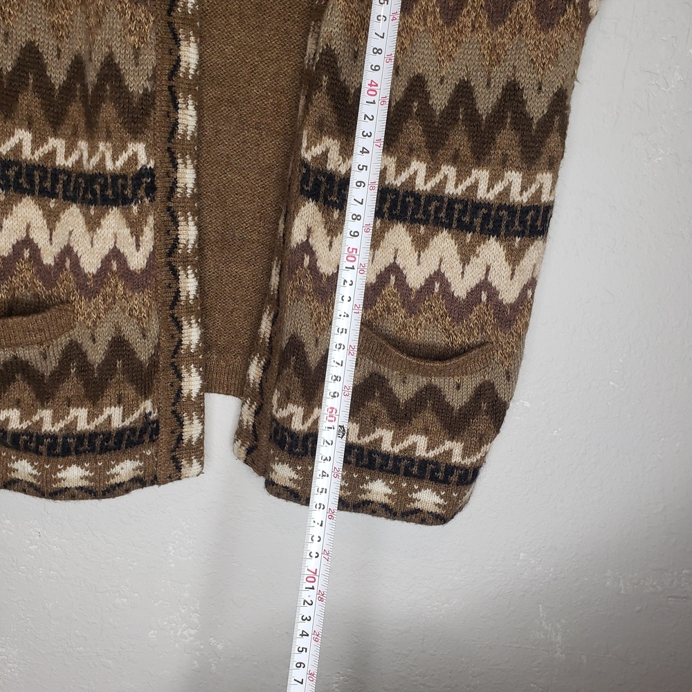 Inca 100% Alpaca Wool Vest Brown Patterned Women's Cardigan Open Front - Picture 4 of 8